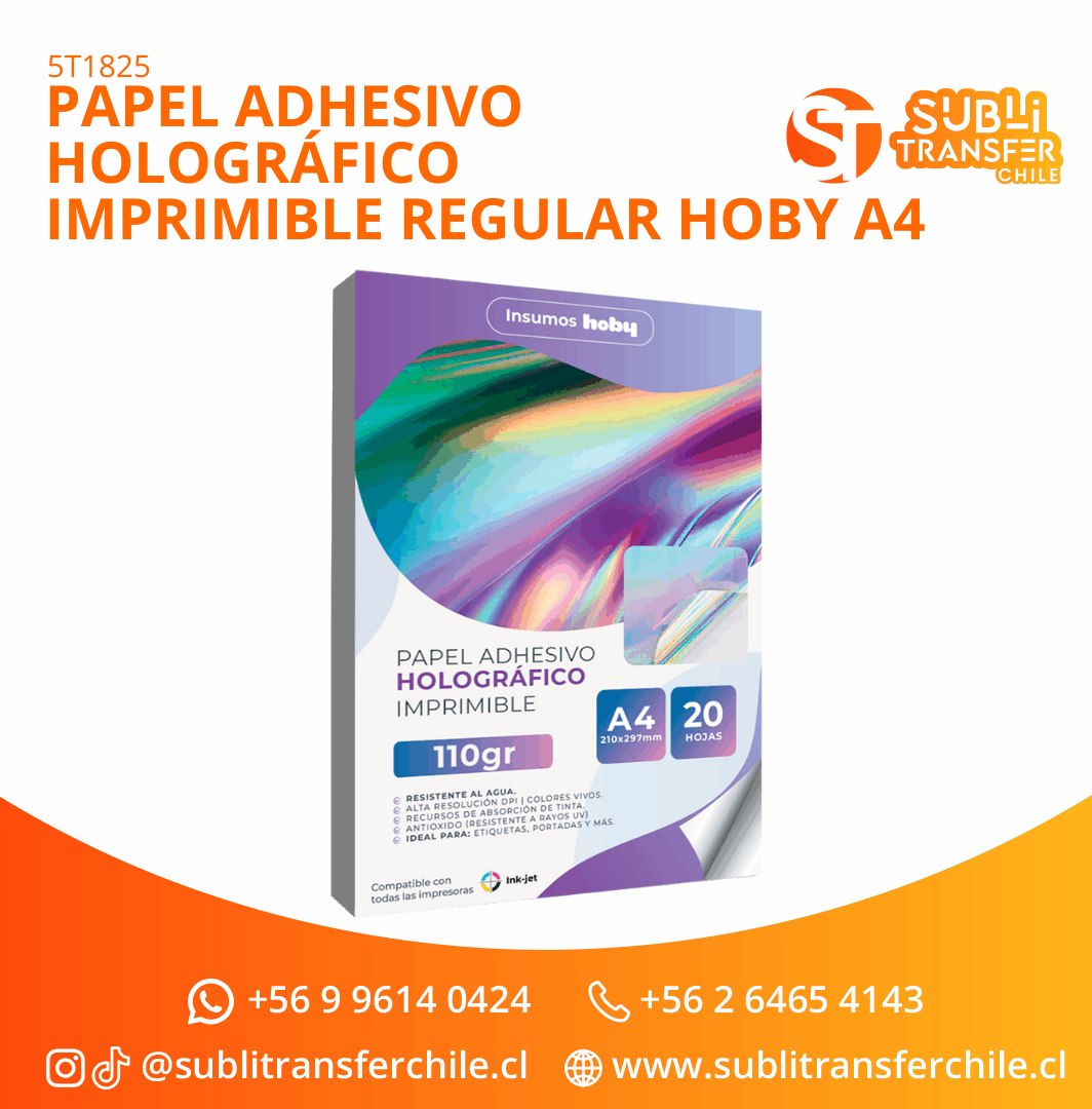 ST1825 Papel Adhesivo Holográfico Imprimible Regular Hoby A4 - Entrega inmediata