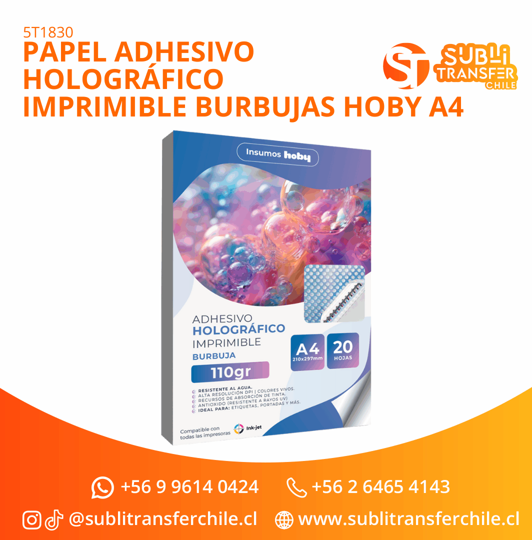 ST1830 Papel Adhesivo Holográfico Imprimible Burbujas Hoby A4 - Entrega inmediata