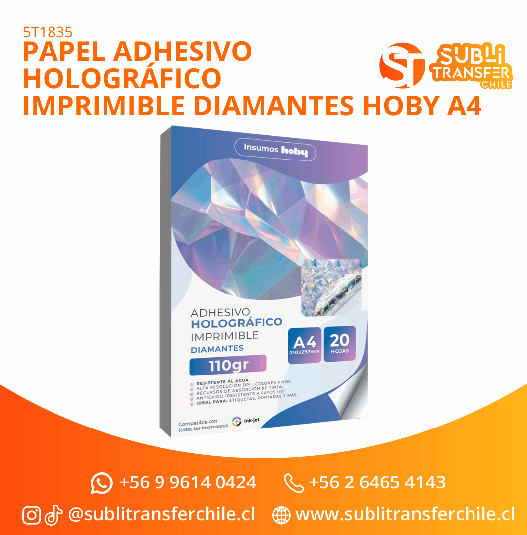 ST1835 Papel Adhesivo Holográfico Imprimible Diamantes Hoby A4 - Entrega inmediata