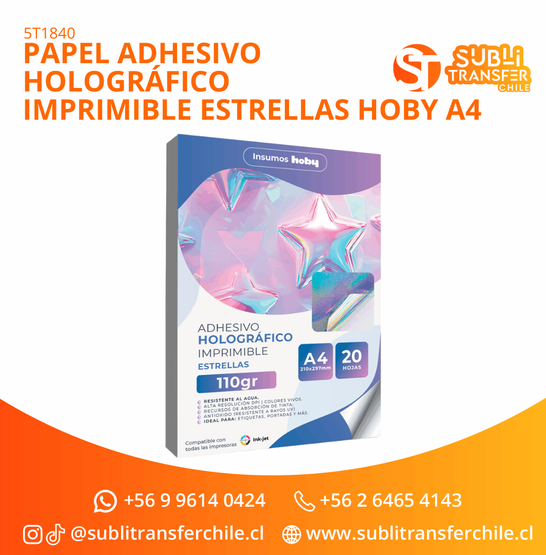 ST1840 Papel Adhesivo Holográfico Imprimible Estrellas Hoby A4 - Entrega inmediata
