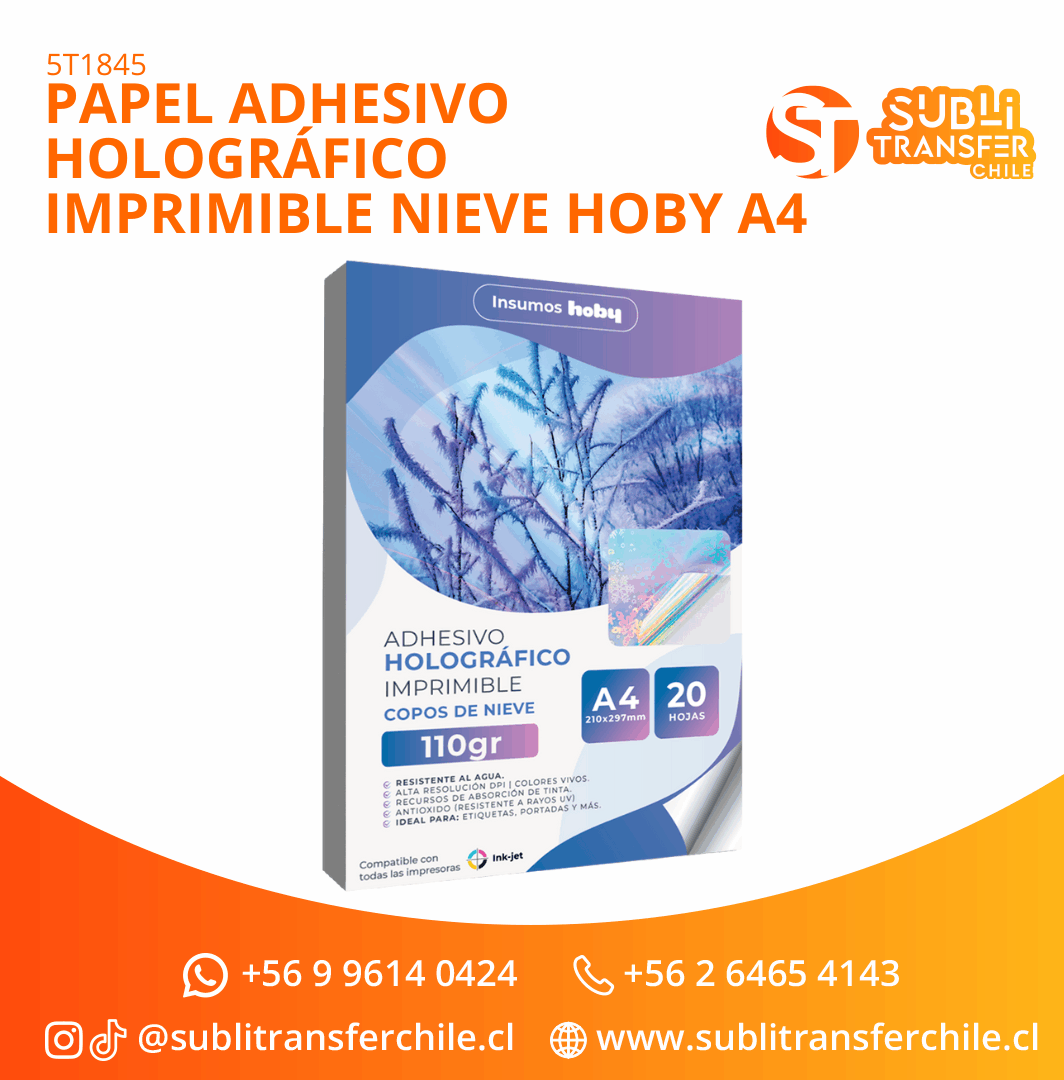 ST1845 Papel Adhesivo Holográfico Imprimible Nieve Hoby A4 - Entrega inmediata