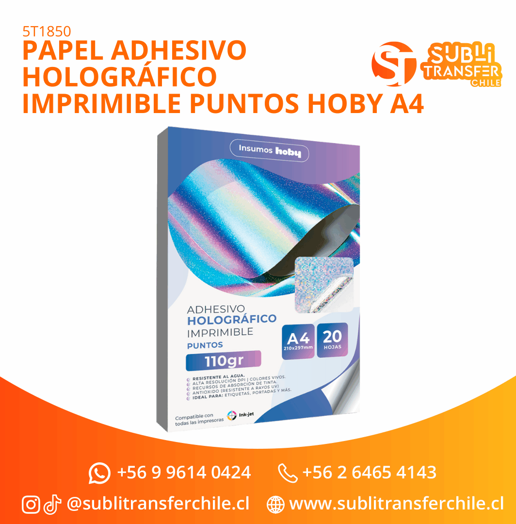 ST1850 Papel Adhesivo Holográfico Imprimible Puntos Hoby A4 - Entrega inmediata
