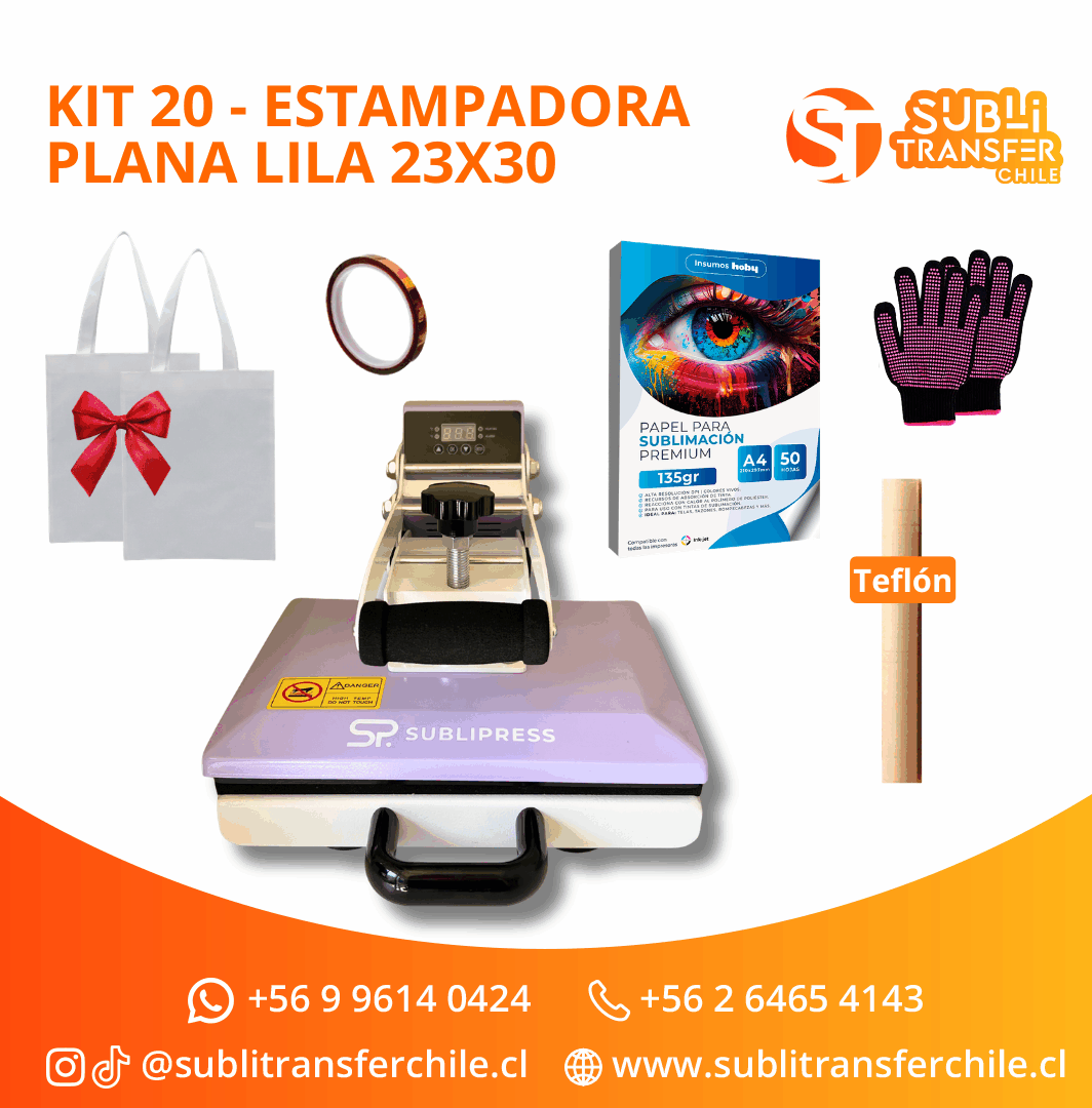 Kit Inicio 20 - Estampadora Plana Lila 23x30 SubliPress