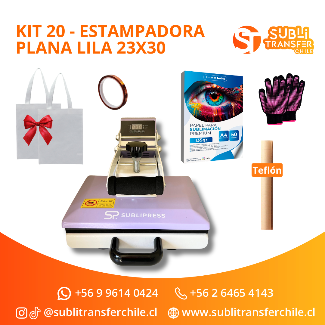 Kit Inicio 20 - Estampadora Plana Lila 23x30 SubliPress