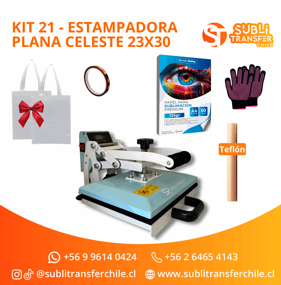 Kit Inicio 21 – Estampadora Plana Celeste 23x30 Sublipress