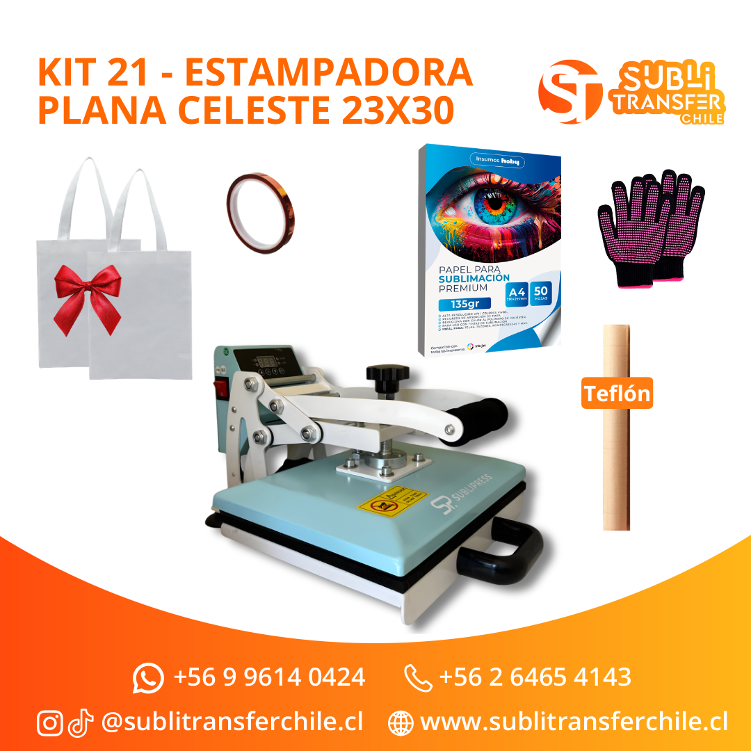 Kit Inicio 21 – Estampadora Plana Celeste 23x30 Sublipress